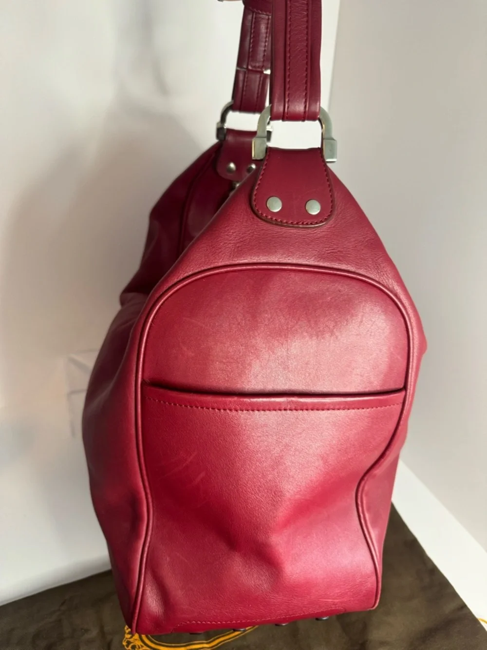 #282 Tod's Burgandy Large Leather Hobo Shoulder Bag w/ Dust Bag